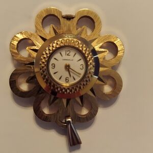 VTG Gold and White Ornate Necklace Clock Piece